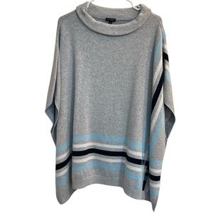 Talbots Gray Poncho Sweater with Blue Stripes - Size Women’s M/L